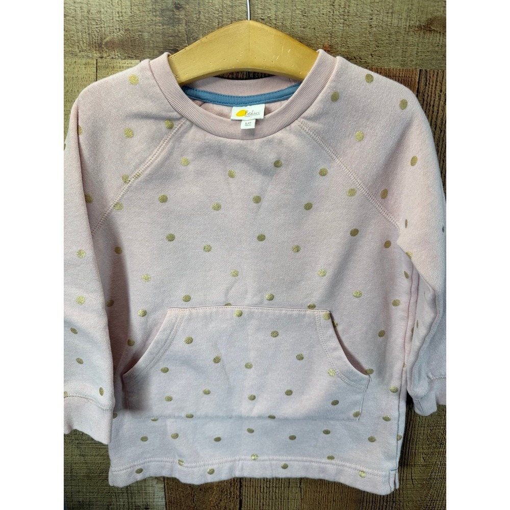 Mini Boden Girls Pale Pink Gold Polka Dot Pullover Sweatshirt Small Medium 5-6